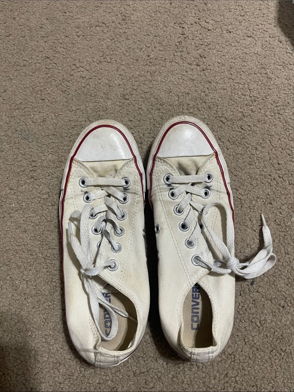 Converse White Canvas Kids Low-Top Sneakers with Red Trim